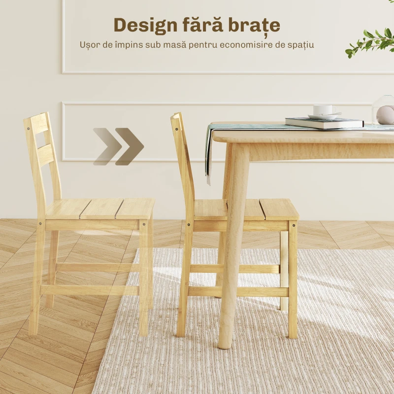 HOMCOM Set de 2 scaune de dining din bambus cu spătar curbat și șezut cu lamele, culoare lemn natural