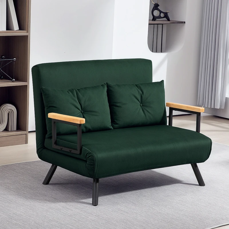 HOMCOM 4-in-1 Velvet-Feel Double Sofa Bed, with Pillows - Green