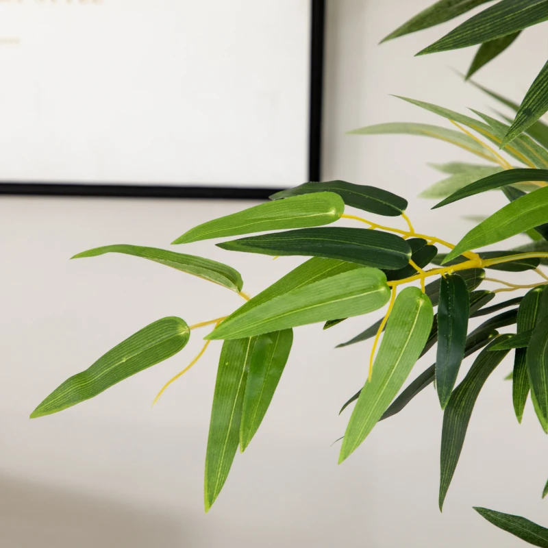 HOMCOM Plantă Artificială de Bambus, Înălțime 180 cm, cu 1640 de Frunze și Bază din Lemn de Pin, 35x10x10 cm, Verde