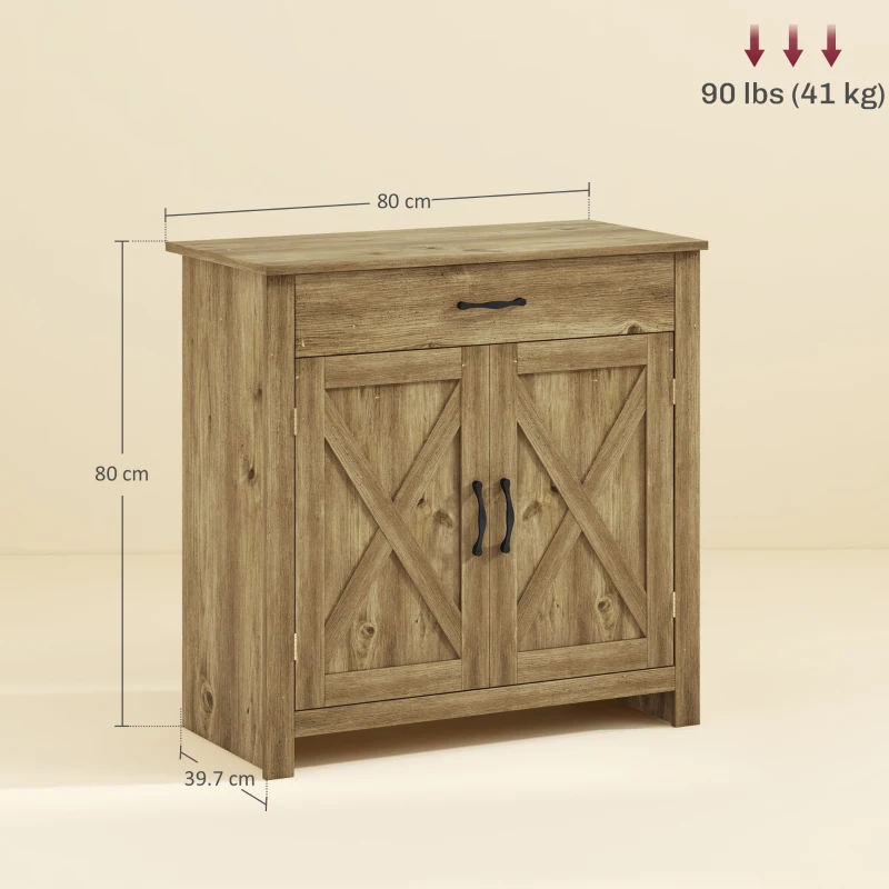 HOMCOM Bufet de Bucătărie, Dulap Multifuncțional cu 2 Uși și Sertar, 80x39,7x80 cm, Culoare Lemn