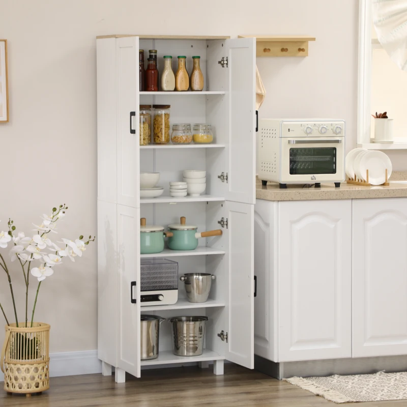 HOMCOM Freestanding Kitchen Cupboard, 4-Door Storage Cabinet Organiser with Adjustable Shelves White Wood Effect