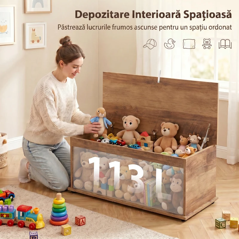 HOMCOM Ladă de Depozitare cu Capac Rabatabil 100x40x40 cm, Maro
