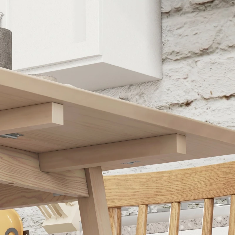 HOMCOM Masă Pliabilă Compactă cu 2 Extensii pentru 2-4 Persoane, din Lemn de Pin, Culoare Lemn Natural