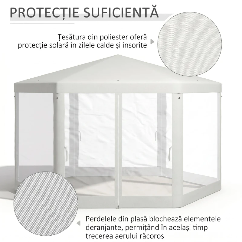 Outsunny Pavilion hexagonal de grădină cu dublă intrare, din metal și poliester, 3.94x3.94x2.5 m, crem