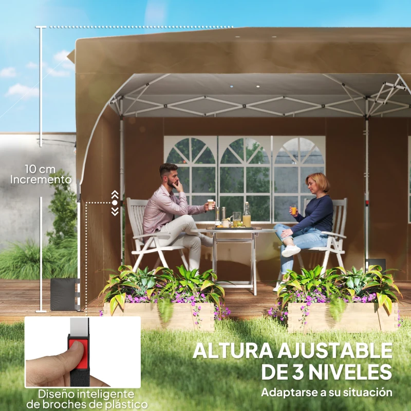 Outsunny Carpa Plegable 6x3 m con Tiras Reflectantes UPF 50+ Fácil Montaje Sistema Central de Bloqueo Impermeable Beige