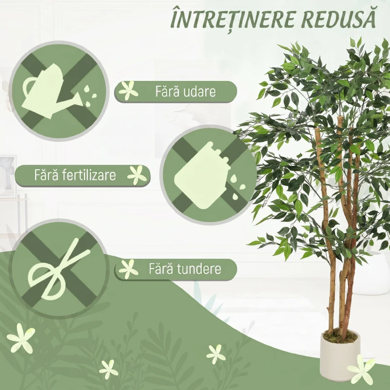 HOMCOM Plantă Artificială Banian cu Ramuri Modelabile din PEVA și Lemn, 65 x 65 x 150 cm, Verde
