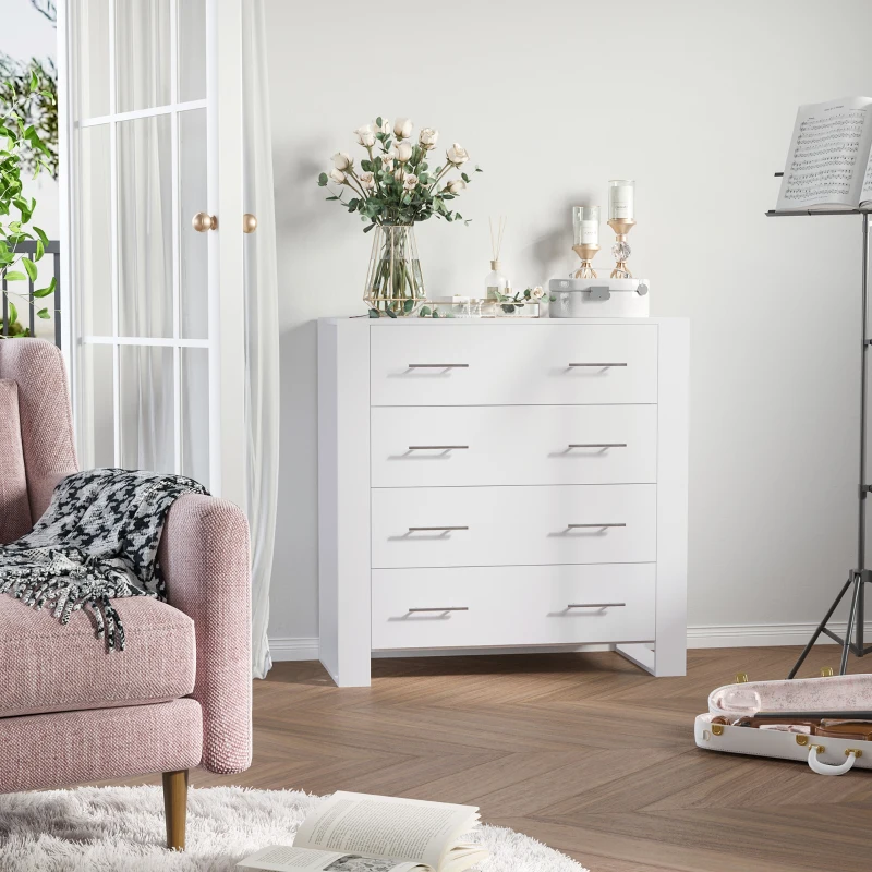 HOMCOM Bedroom Furniture Set, Drawer Chest and Nightstand, Modern White