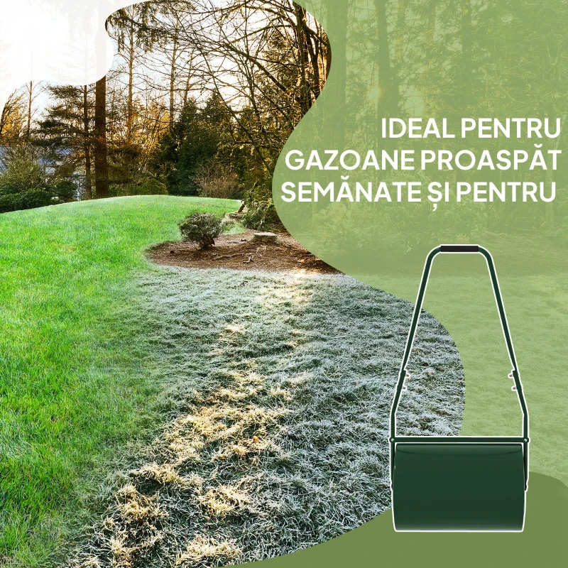 Outsunny Cilindru pentru Gazon cu Capacitate de 63L și Lamă Răzuitoare, din Metal, 123x58x40 cm, Verde Închis