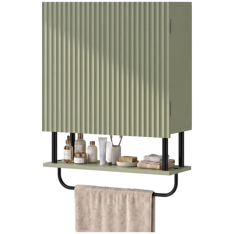 HOMCOM Bathroom Wall Cabinet Modern Space Saver Wall Mounted Cabinet Doors Storage Green