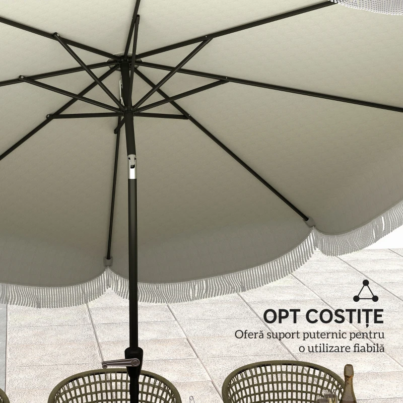 Outsunny Umbrelă de Grădină Rotundă 2,7x2,4 m cu Manivelă, din Metal și Poliester, Gri Deschis