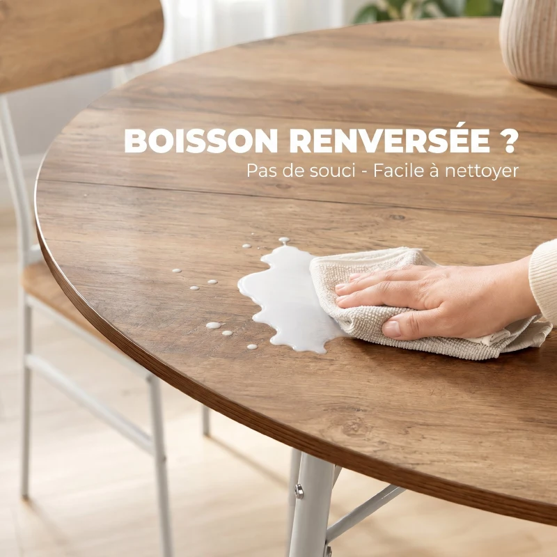 HOMCOM Ensemble table salle à manger avec 4 chaises, table de cuisine avec chaises pour 4 personnes, cadre en métal, naturel