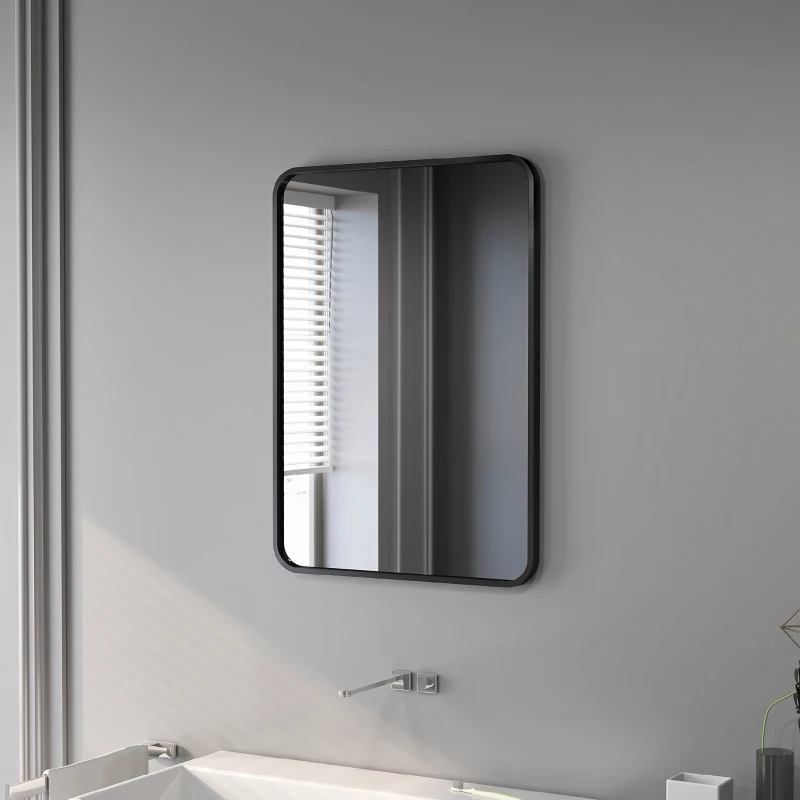 HOMCOM Oglindă de baie cu ramă metalică și agățătoare, 50x2.5x70 cm, negru