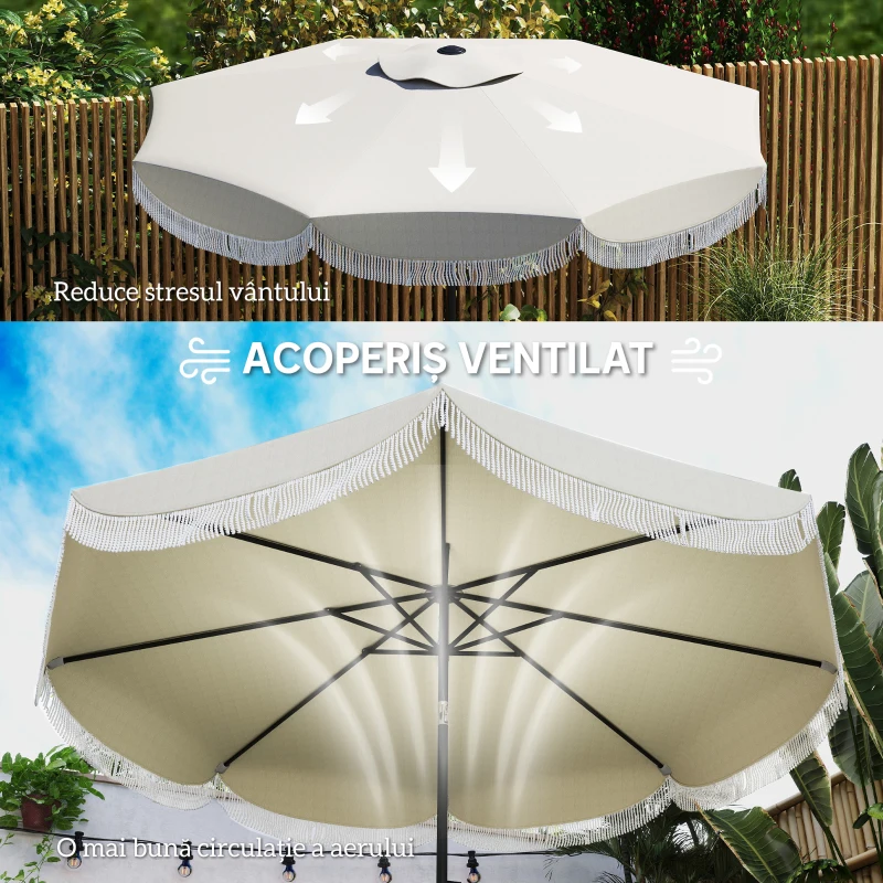 Outsunny Umbrelă de Grădină Rotundă 2,7x2,4 m cu Manivelă, din Metal și Poliester, Gri Deschis