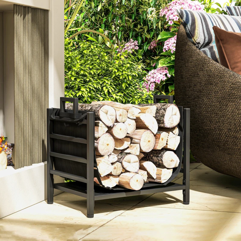 Outsunny Feuerholzgestell, kompakt, bis 50 kg Holz, abnehmbarer Tragebeutel, 49x34x44 cm, Schwarz