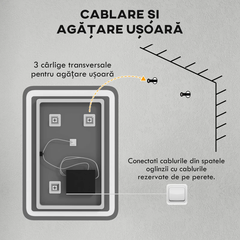 kleankin Oglinda pentru baie cu lumini LED, 70 x 50 cm