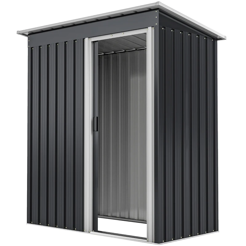 Outsunny Magazie de Scule din Otel, 1 Usa Glisanta, Remiza de Gradina Neagra, Acoperis inclinat 163 x89 x182cm(m-11)
