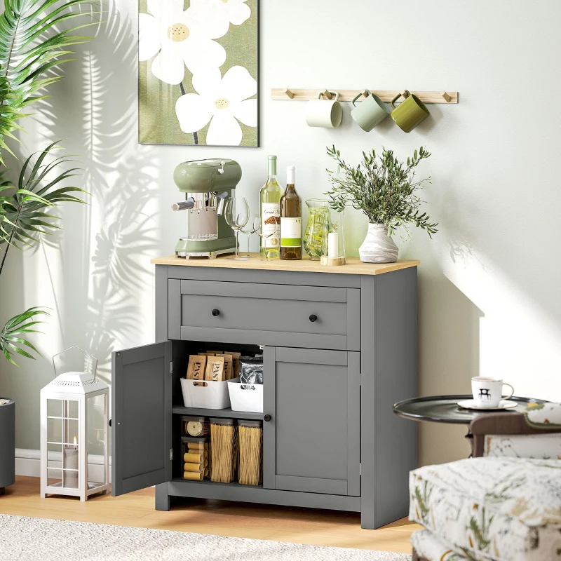 HOMCOM Credenza Cucina con Cassetto e Armadietto con Ripiano Regolabile, in Legno, 78.5x35x80 cm, Multicolore