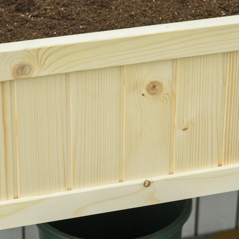 Outsunny Jardinieră Ridicată Pliabilă, Pat pentru Grădină în Lemn de Brad cu 4 Orificii de Drenaj, pentru Grădină, Terasă, Balcon, 115x56x76 cm, Culoare Lemn