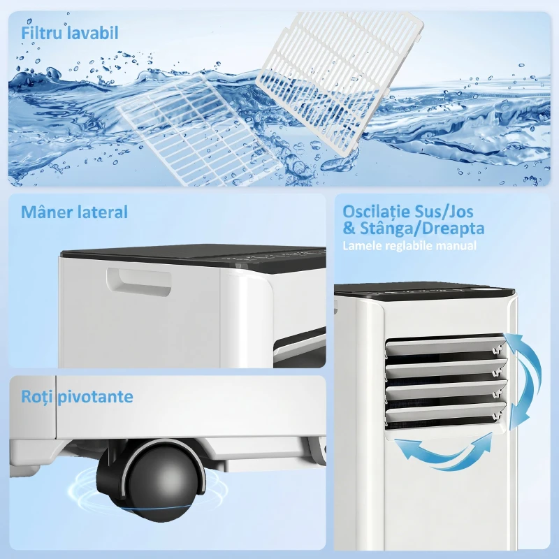 HOMCOM Aer Condiționat Portabil 4 În 1 cu Wifi, 7000 Btu, Alb