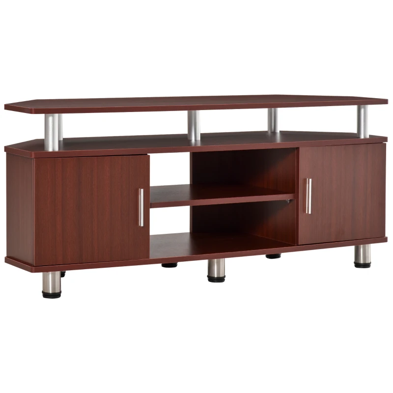 HOMCOM Mobile Porta TV Classico da Soggiorno con 2 ripiani e 2 Armadietti, in MDF e Acciaio Inox, Marrone, 120x39.5x52cm