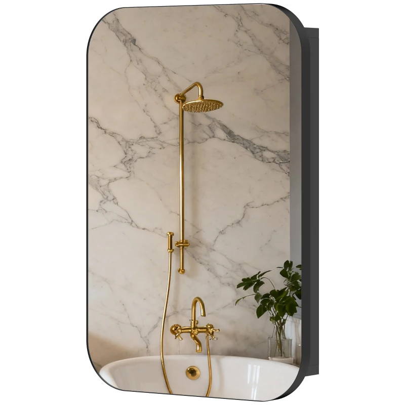 HOMCOM Spiegelschrank Bad, Badezimmerschrank mit Spiegel, Hängeschrank mit Verstellbarem Regal, 40 x 10 x 60 cm, Schwarz