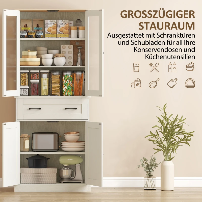 HOMCOM Freistehender Küchenschrank, Vorratsschrank mit verstellbaren Regalböden und Schublade für Wohnzimmer, Esszimmer