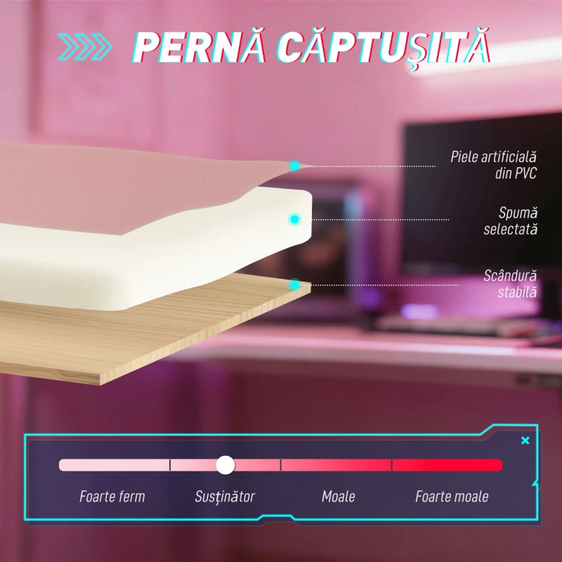Vinsetto Scaun Gaming Ergonomic Rabatabil, cu Suport Picioare Urechi Pisică Roz