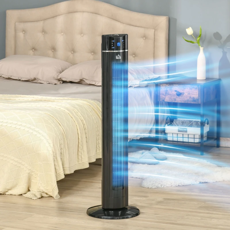 HOMCOM Ventilator pe coloană 60W cu 3 viteze, 3 moduri și temporizator 8h, din ABS, Ø32x106,8 cm, negru