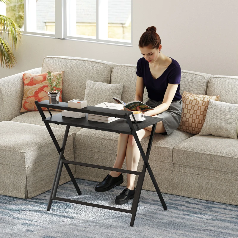 HOMCOM 81.5 cm Folding Computer Desk with Monitor Shelf - Black
