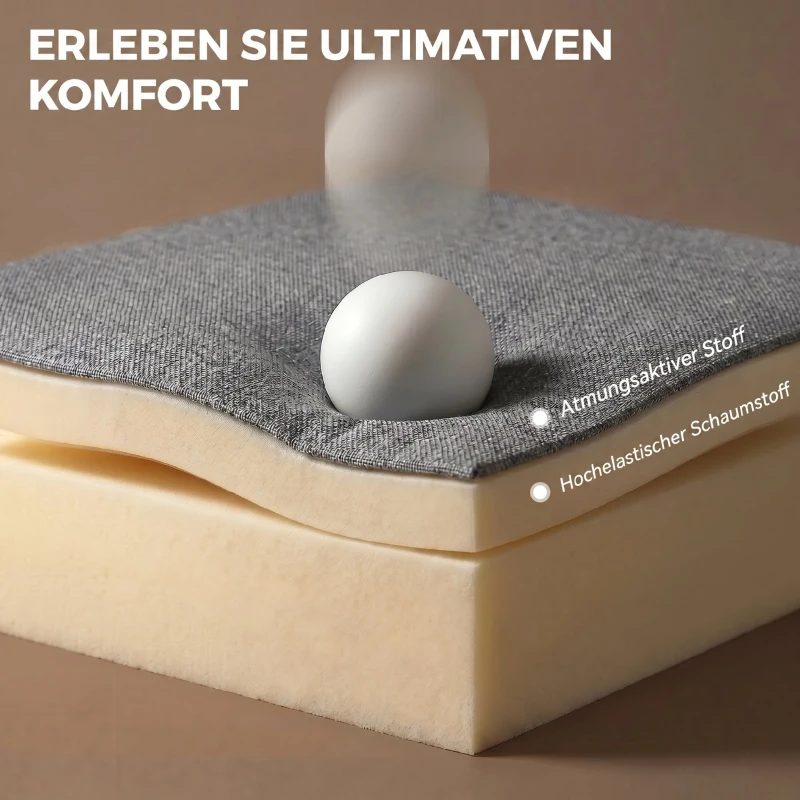 HOMCOM Schaukelstuhl Schaukelsessel mit Leinenoptik, Lendenkissen, hoher Rücken, breite Sitzfläche, Doppelpolsterung, Hellgrau