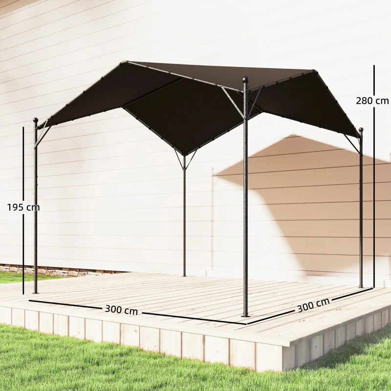 Outsunny Pergola Pavillon 3x3m Wasserabweisend Stabil winterfest Sonnenschutz mit Satteldach Dreiecksverstrebungen