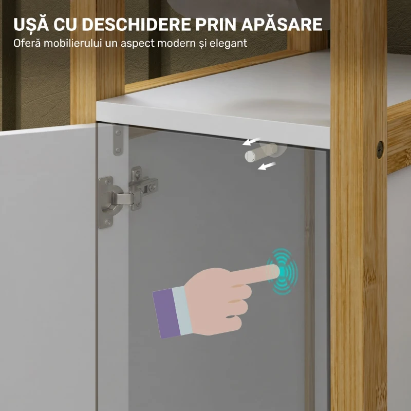 HOMCOM Dulap de Baie Economisitor de Spațiu cu Suport pentru Hârtie Igienică, Dulap și Raft din Bambus, 20x33x80cm, Alb