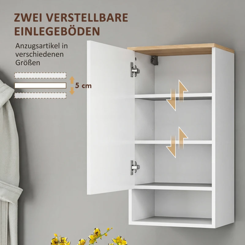 HOMCOM Wandmontierter Badezimmerschrank, Wandschrank für Badezimmer mit verstellbaren Ablagen, offenem Fach, Holz, Weiß