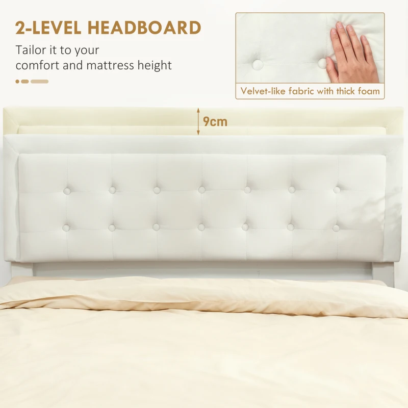 HOMCOM 4ft6 Double Ottoman Bed Frame, with Front Drawer - Cream