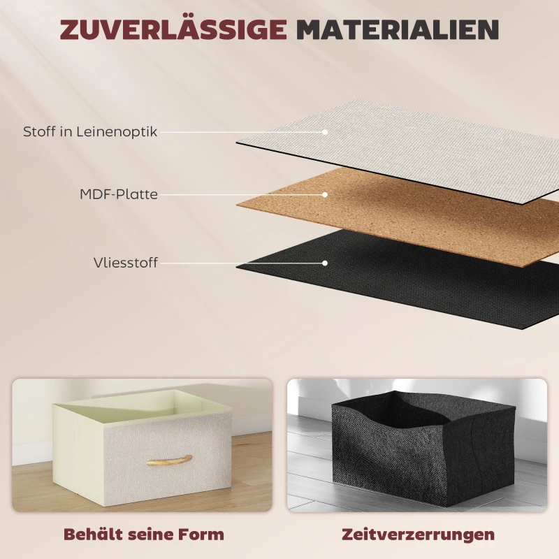 HOMCOM Schlafzimmer-Kommode mit 5 Stoffschubladen, Stahlstreben, Holzoberfläche, 4 Aufbewahrungstaschen, 2 Haken, Beige