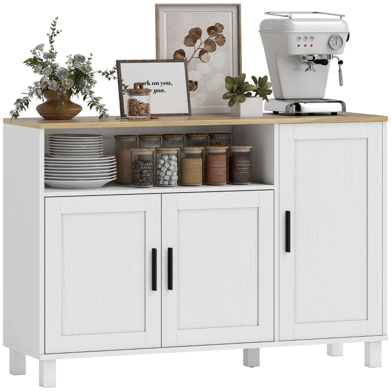 HOMCOM Buffet, meuble de rangement avec 3 portes, compartiment ouvert et étagères réglables, 110 x 33 x 75 cm, blanc
