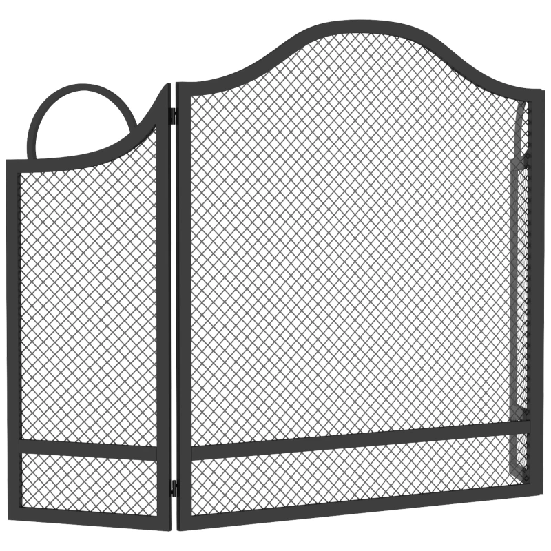 HOMCOM Paravan pentru Șemineu Pliabil cu 3 Panouri, Protecție Anti-Scântei, Metal, 122x1x74 cm, Negru