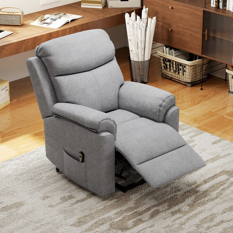 HOMCOM Poltrona Alzapersona Reclinabile con Poggiapiedi, in Tessuto effetto Lino, 83x89x102 cm, Grigio