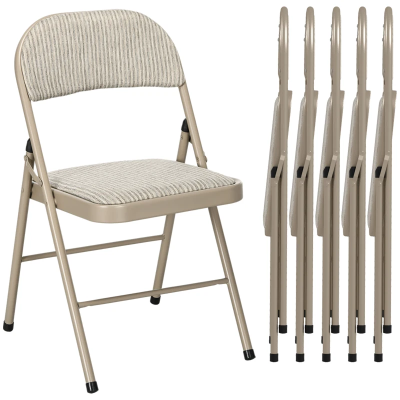 HOMCOM 6er-Set Klappstühle, Tragbare Bürostühle, Stahlbeine, Faltstuhl für Büro, Empfang, Wartezimmer, Leinenoptik Beige(m-12)
