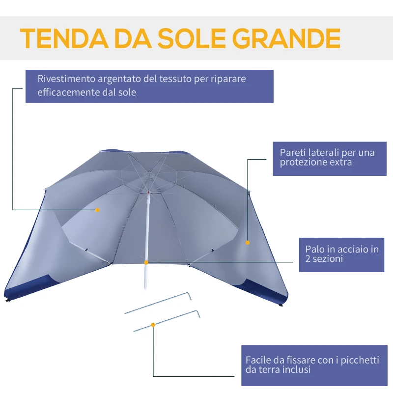 Outsunny Ombrellone Tenda Parasole 2 in 1 con Protezione UV 50, in Poliestere e Ferro, 2x2.2 m, Blu
