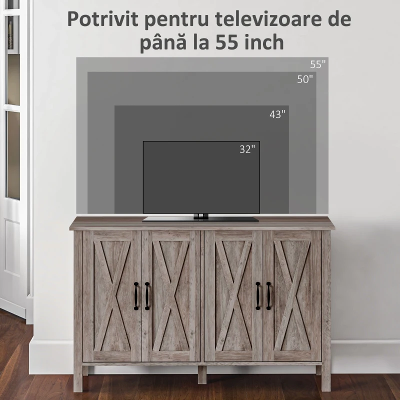 HOMCOM Dulap Multifuncțional Stil Rustic cu 4 Rafturi Reglabile, din Lemn, 120x37x75 cm, Gri