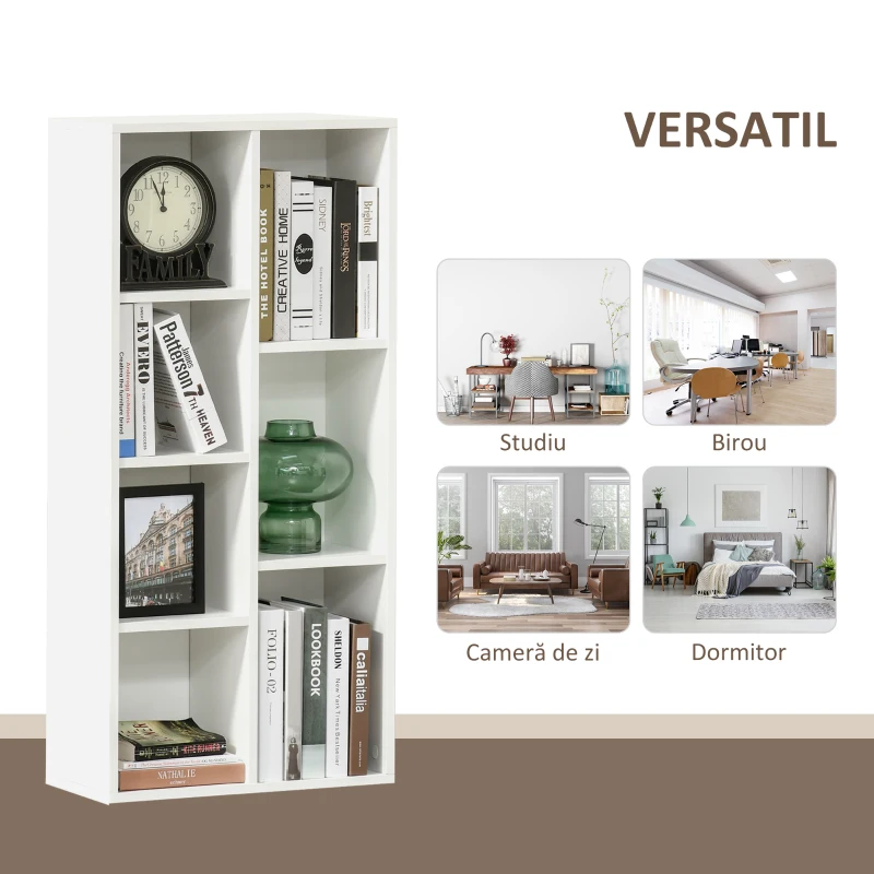 HOMCOM Bibliotecă modernă cu design cubic, cu 7 rafturi din PAL, 50x24x106 cm, albă(m-7)