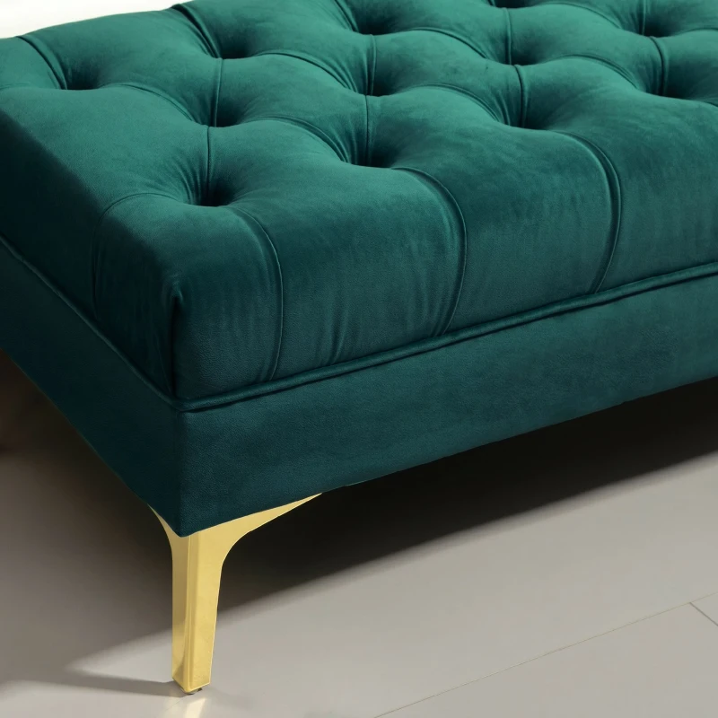 HOMCOM Banchetă pentru Capăt de Pat Tapițată cu Material Textil Matlasat cu Efect de Catifea, 118x45x42 cm, Verde Închis