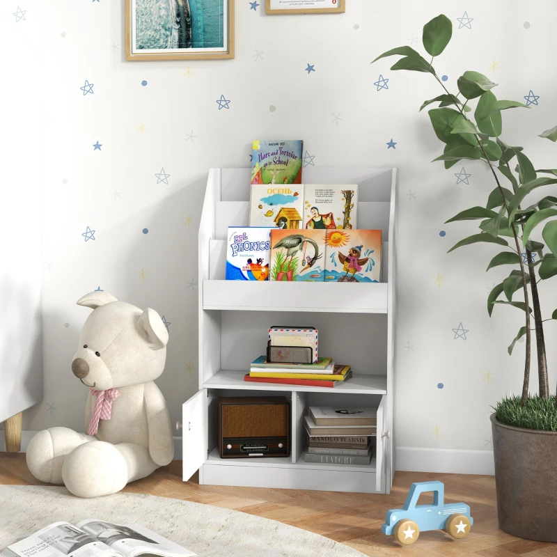 ZONEKIZ Raft pentru jucării pentru copii cu bibliotecă și dulap din lemn, 60x29.5x100cm, alb