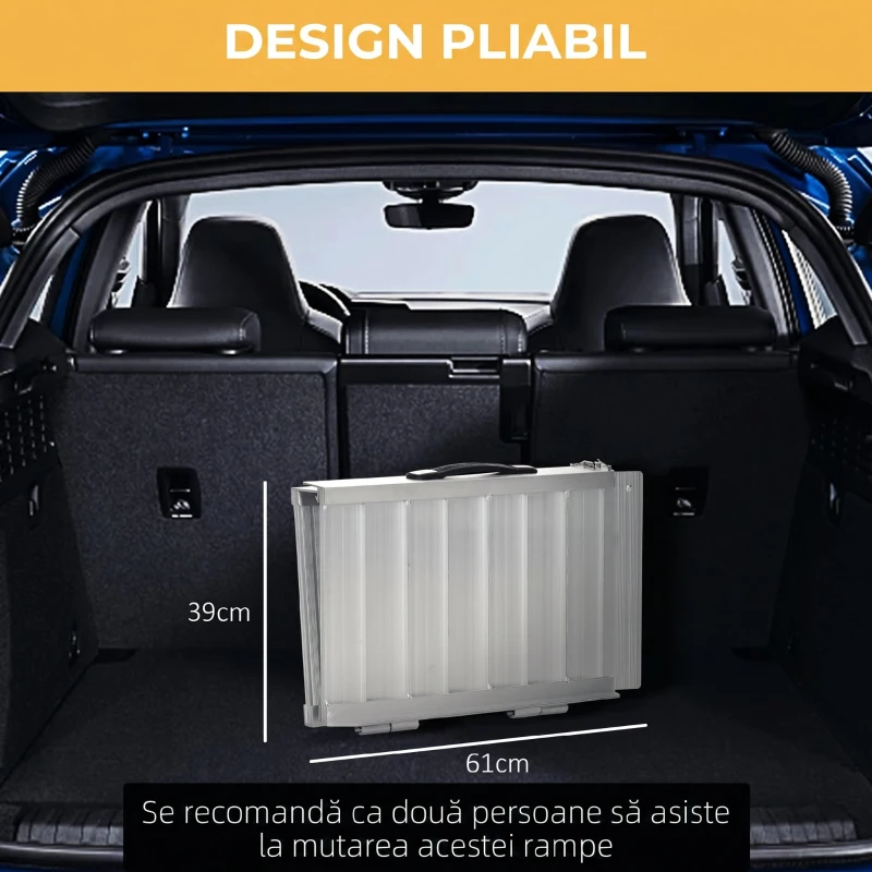 HOMCOM Rampa pentru Scaun cu Rotile, Pliabila din Aluminiu Texturat, Rampa Portabila pentru Prag de 5cm pentru Intrari