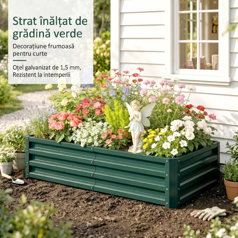 Outsunny Strat de Grădină Ridicat fără Bază, cu Strat Impermeabil, din Oțel Zincat, 120x60x30,5 cm, Verde