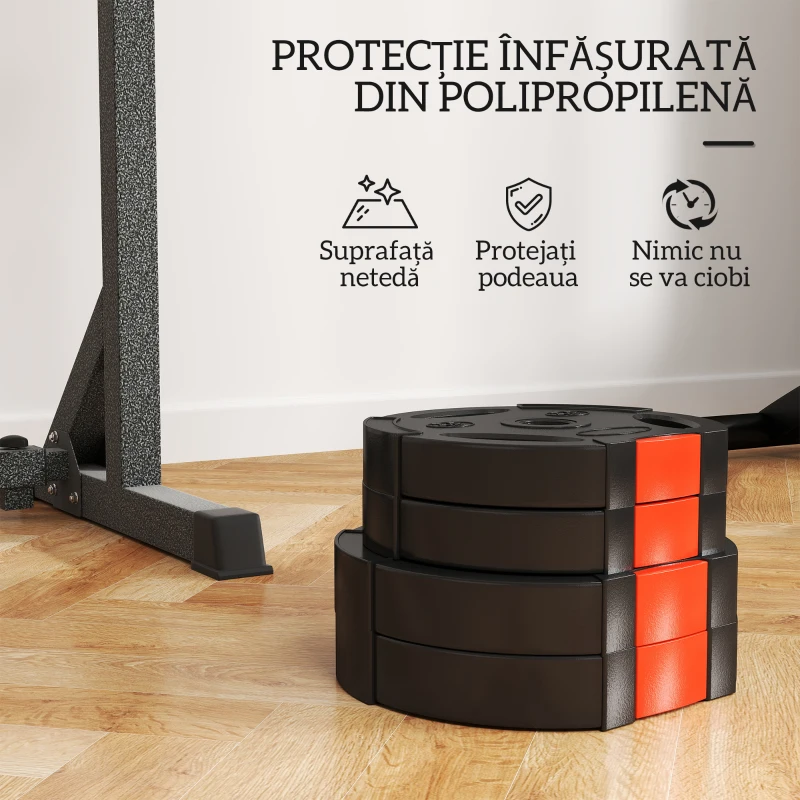 SPORTNOW Set Discuri Greutăți, 4 Bucăți 2x5 kg și 2x2,5 kg, 3 Mânere, Orificiu 2,5 cm, Polipropilenă, Negru