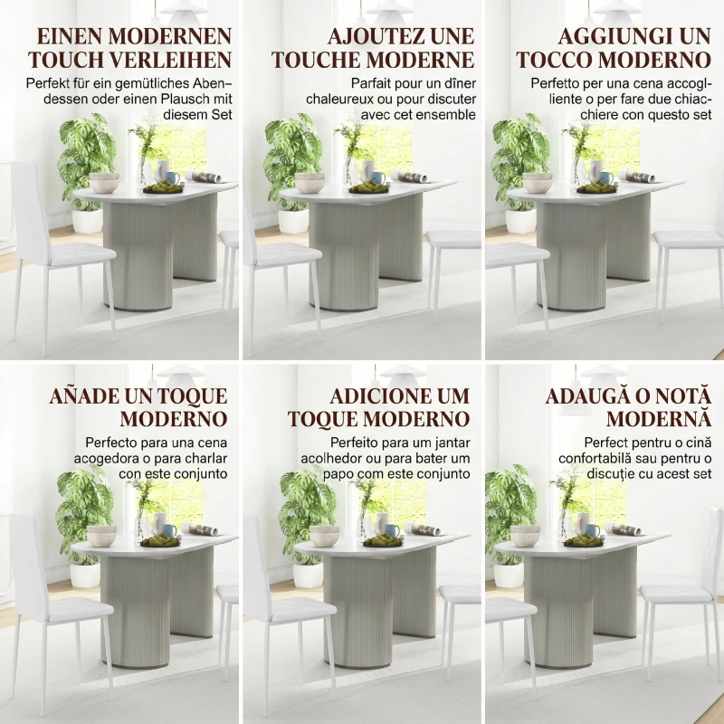 HOMCOM Set de 2 Scaune de Dining Moderne cu Spătar Înalt din Piele Ecologică și Oțel, 41x50x97 cm, Alb
