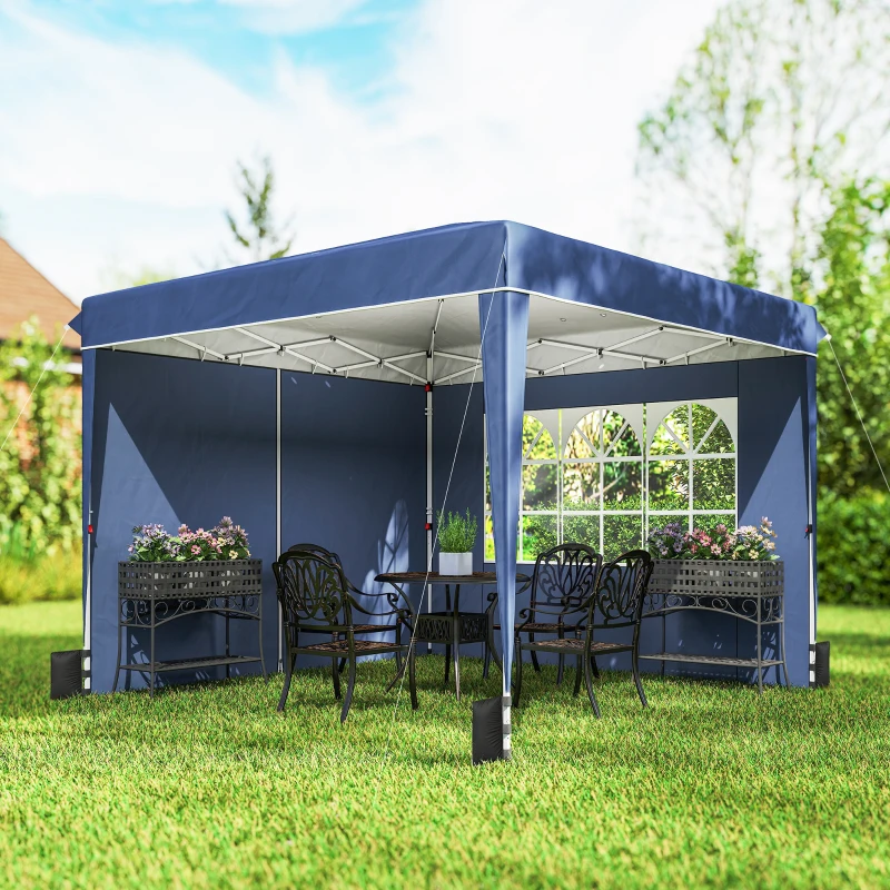 Outsunny Gazebo Pieghevole 3x3 m con Pareti e Altezza Regolabile, Protezione UV 50+, Blu Scuro