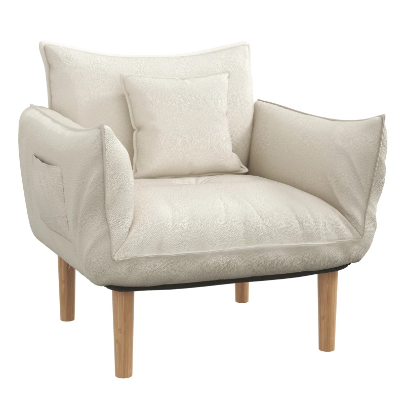HOMCOM 2-in-1 Verstellbarer Loungesessel, Bodensessel mit Kissen, Polstersessel, für Wohnzimmer, Schlafzimmer, Cremeweiß